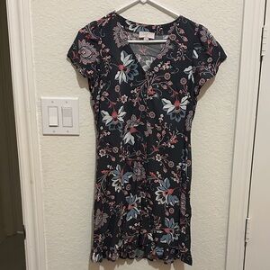 LOFT Petite Floral Dress in Coral and Slate